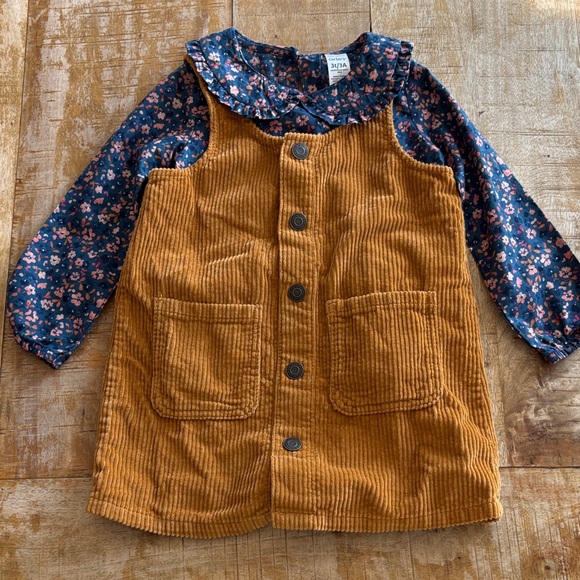 Girls Corduroy Jumper with Floral Top size 3t - Picture 1 of 9